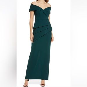 Xscape Off the Shoulder Scuba Crepe Column Green Gown